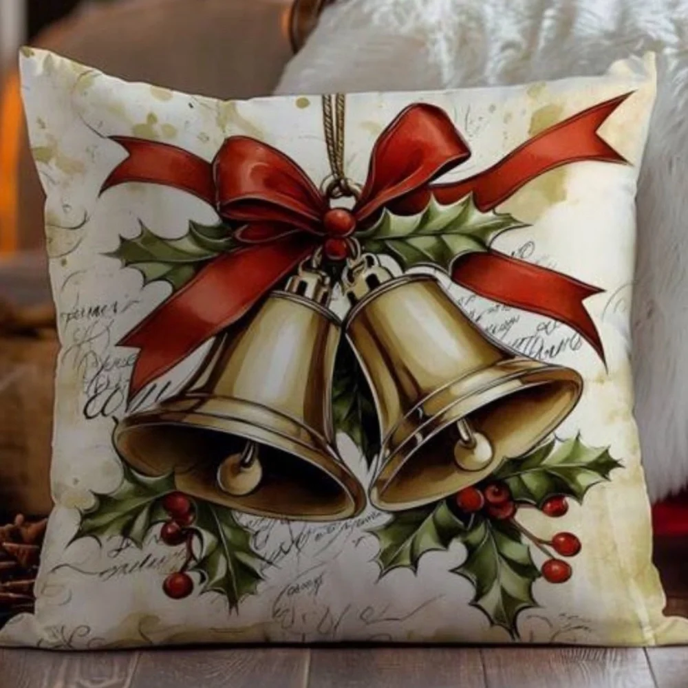 Christmas Bell Decorative Pillow Cover 4 pc new